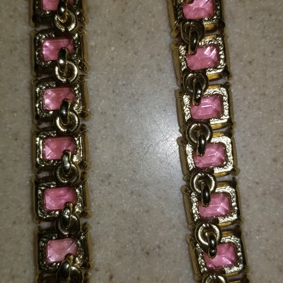 RARE STATEMENT OSCAR DE LA RENTA PINK BAGUETTE CRYSTAL EVENING NECKLACE STRAND - Picture 9 of 13